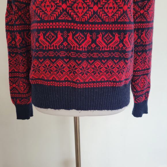 J. Crew Cheerful Fair Isle Sweater Mock Neck Red Birds Snowflakes Women Small - Picture 5 of 13